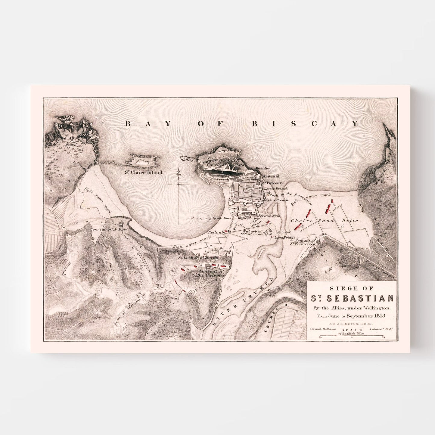 Vintage Map of the Siege of San Sebastian, 1813