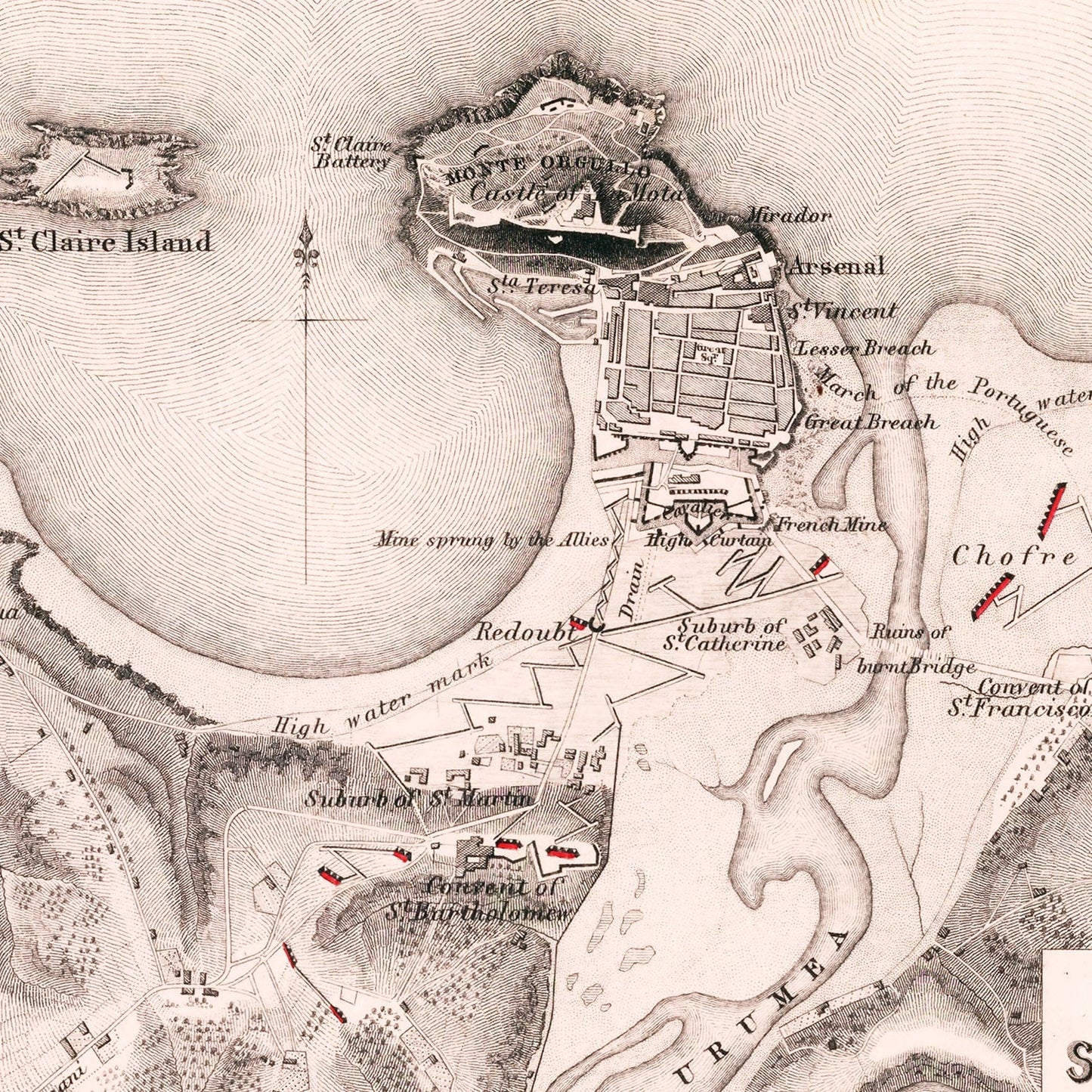 Vintage Map of the Siege of San Sebastian, 1813