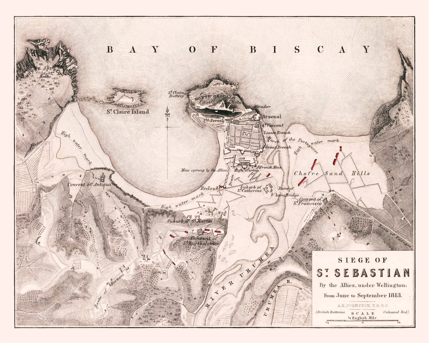 Vintage Map of the Siege of San Sebastian, 1813