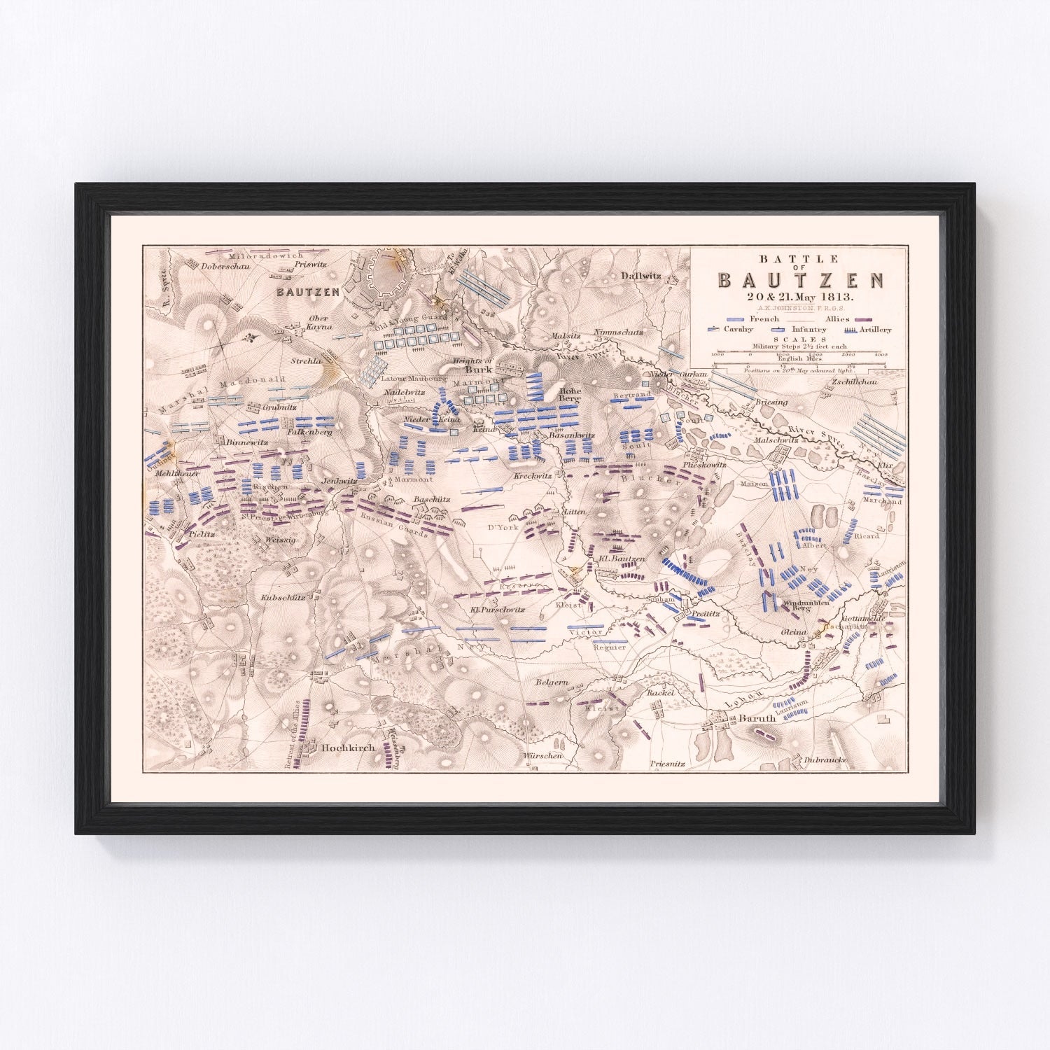 vintage map of the Battle of Bautzen, Saxony, Germany, 1813