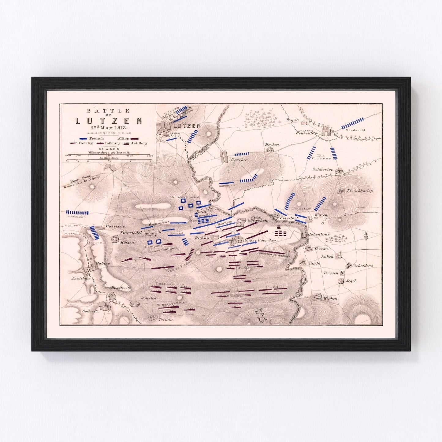 vintage map of the Battle of Lutzen, Saxony, Germany, 1813