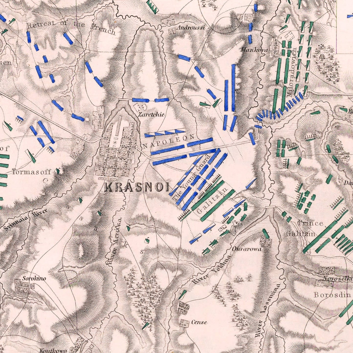 Vintage Map of the Battle of Krasnoi, Russia, 1812