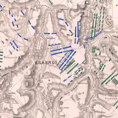 Vintage Map of the Battle of Krasnoi, Russia, 1812