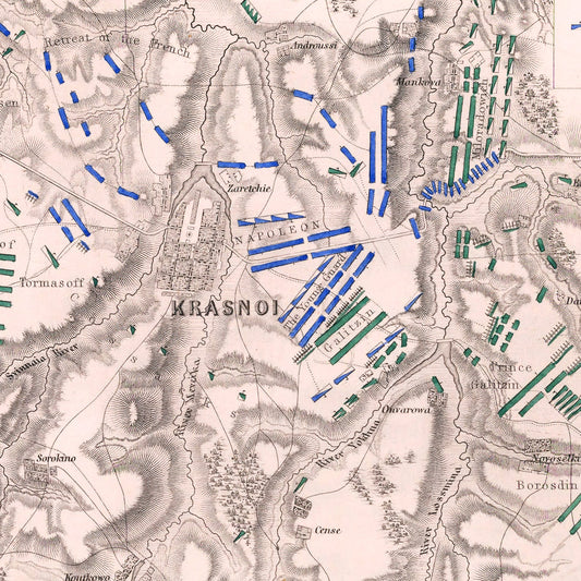 Vintage Map of the Battle of Krasnoi, Russia, 1812