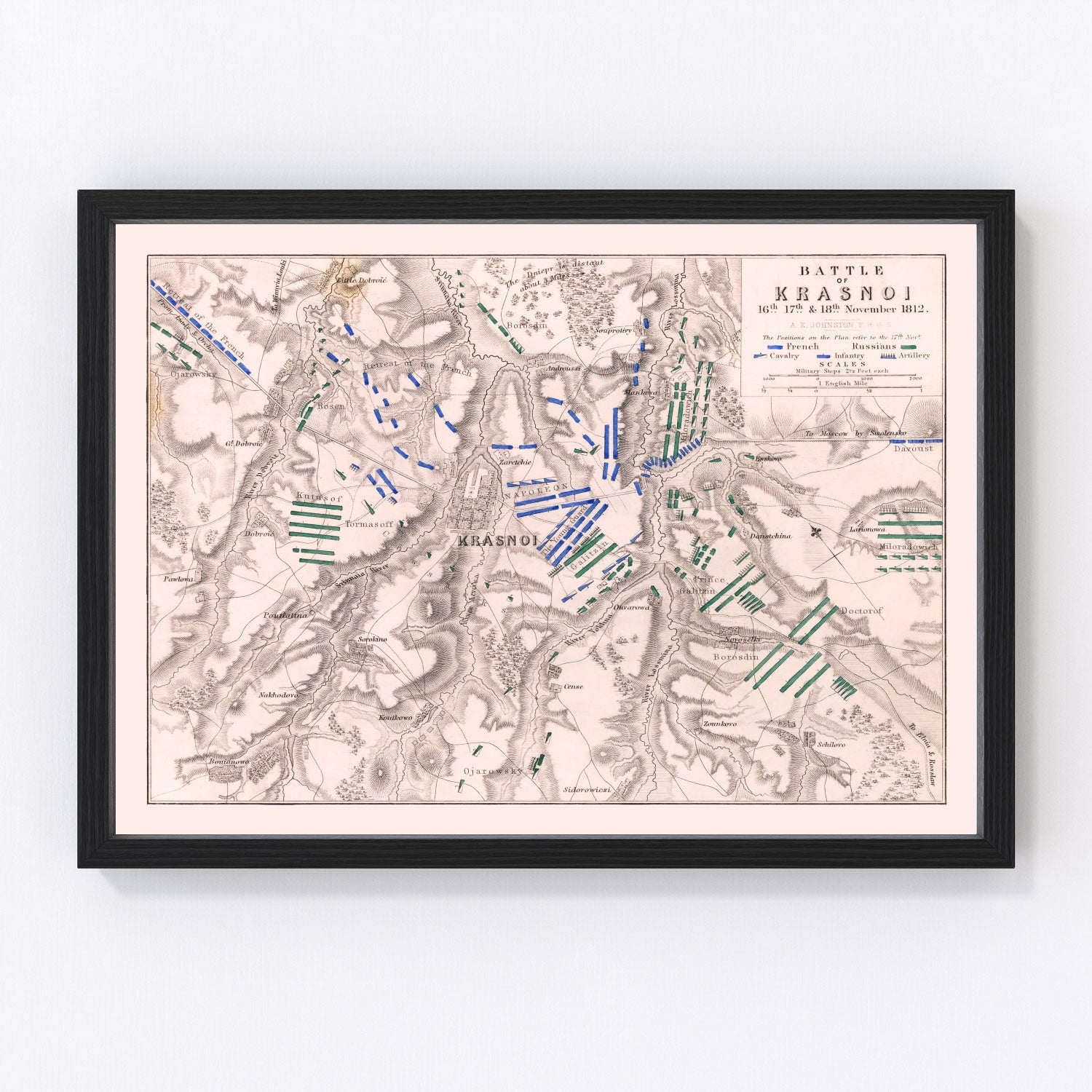 vintage map of the Battle of Krasnoi, Russia, 1812, Napoleonic retreat map