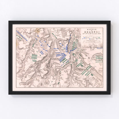 vintage map of the Battle of Krasnoi, Russia, 1812, Napoleonic retreat map