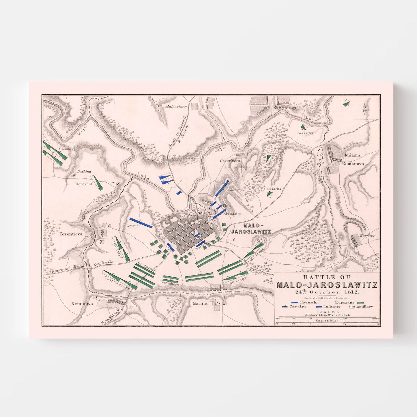 Vintage Map of the Battle of Malo-Yaroslavets, Russia, 1812