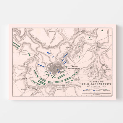 Vintage Map of the Battle of Malo-Yaroslavets, Russia, 1812