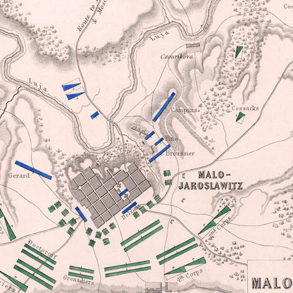 Vintage Map of the Battle of Malo-Yaroslavets, Russia, 1812