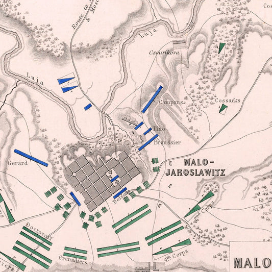 Vintage Map of the Battle of Malo-Yaroslavets, Russia, 1812