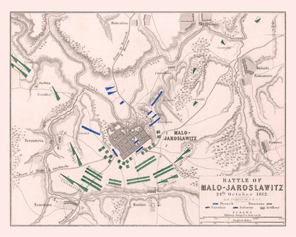 Vintage Map of the Battle of Malo-Yaroslavets, Russia, 1812
