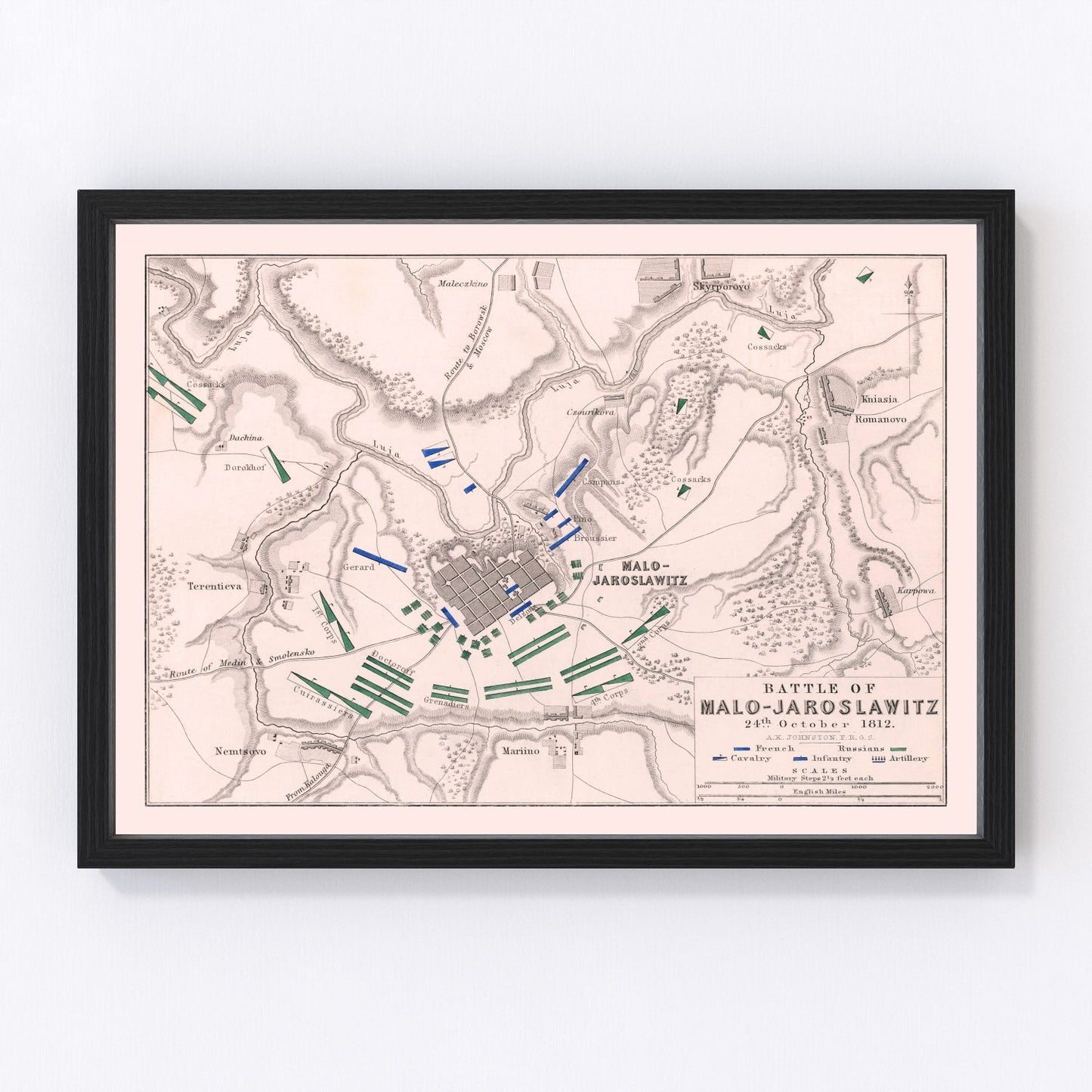 vintage map of the Battle of Malo-Yaroslavets, Russia, 1812, Napoleonic campaign