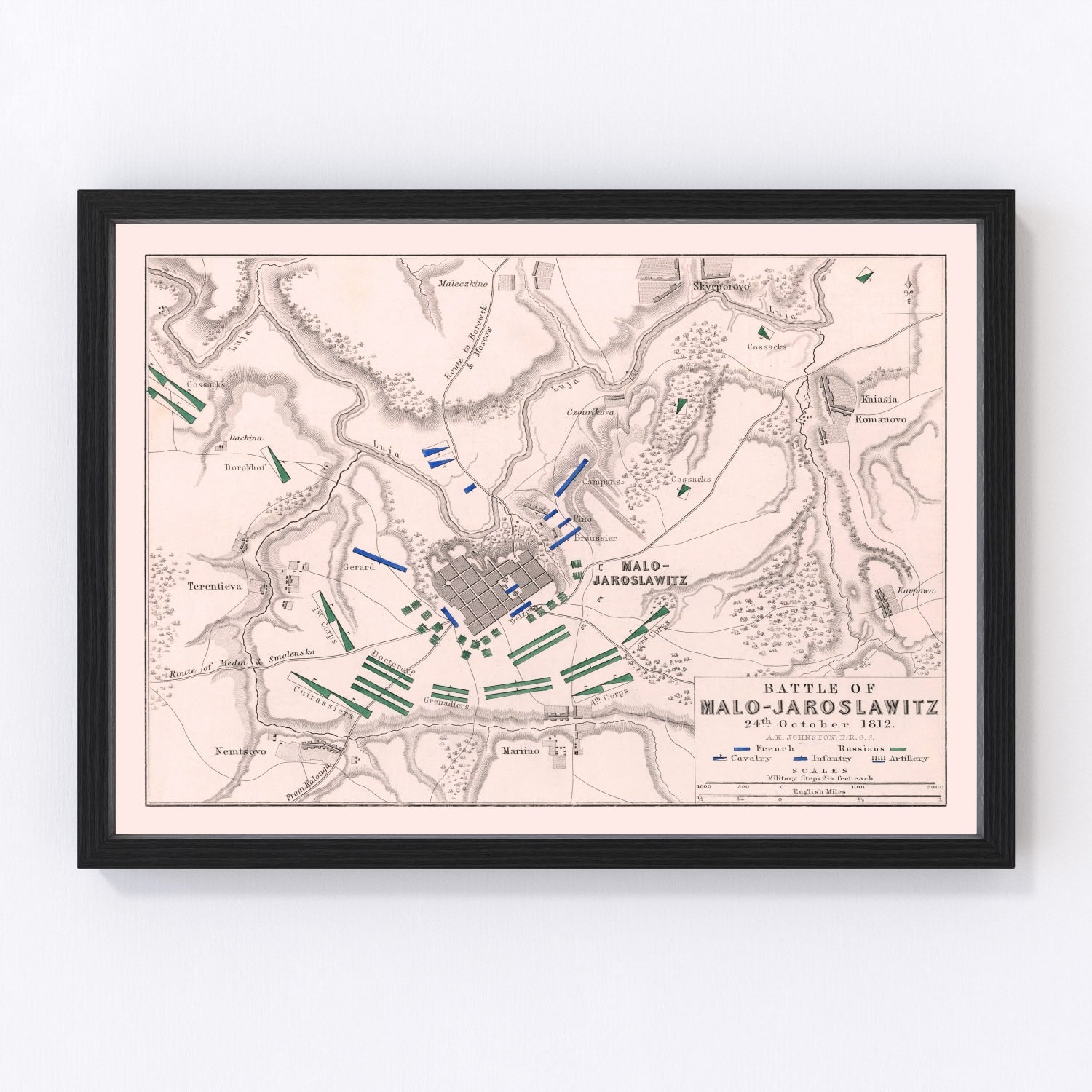 vintage map of the Battle of Malo-Yaroslavets, Russia, 1812, Napoleonic campaign
