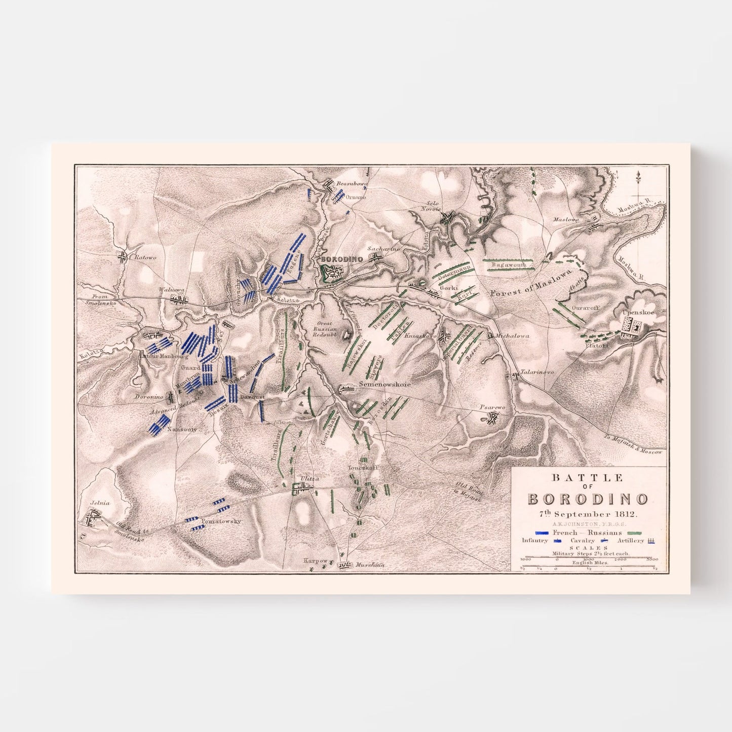 Vintage Map of the Battle of Borodino, Russia, 1812