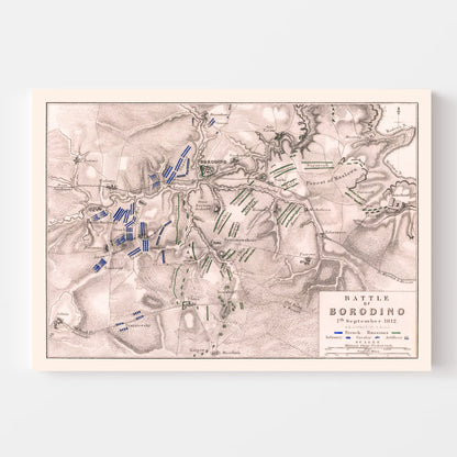 Vintage Map of the Battle of Borodino, Russia, 1812