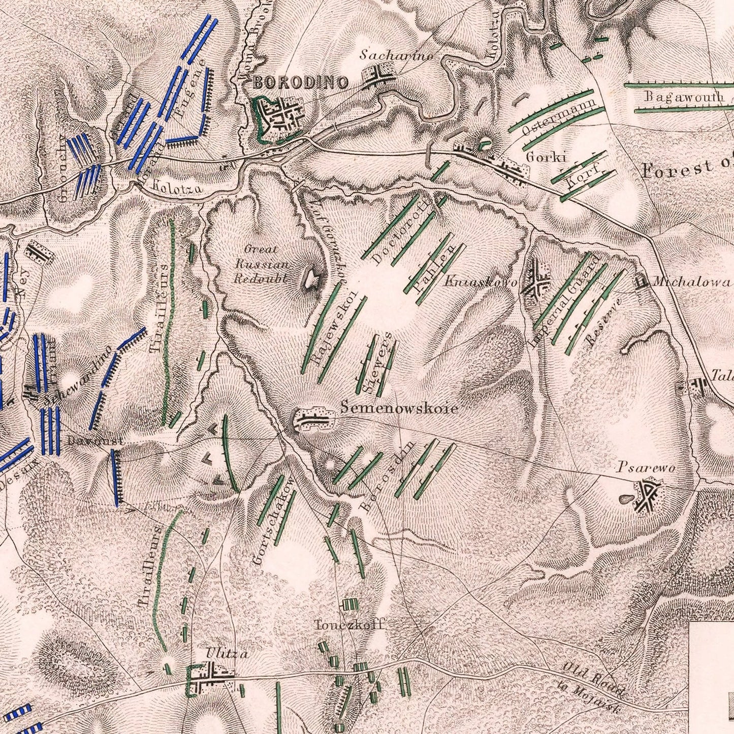 Vintage Map of the Battle of Borodino, Russia, 1812