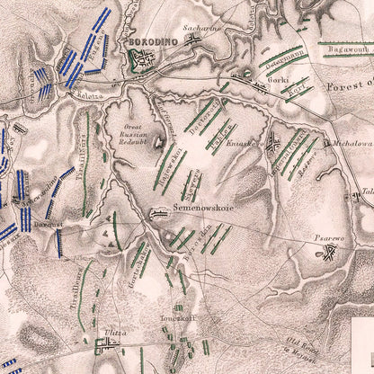Vintage Map of the Battle of Borodino, Russia, 1812