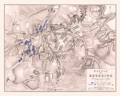 Vintage Map of the Battle of Borodino, Russia, 1812