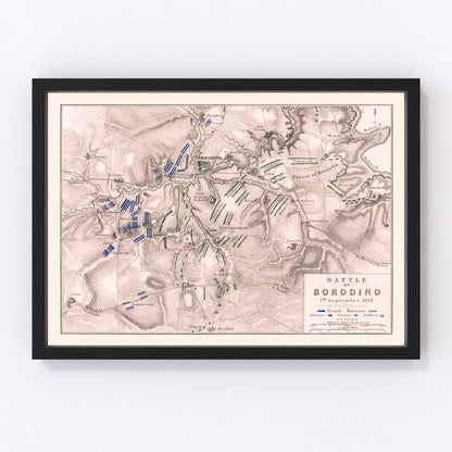 vintage map of the Battle of Borodino, Russia, 1812, Napoleonic Wars