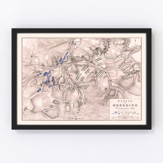 vintage map of the Battle of Borodino, Russia, 1812, Napoleonic Wars