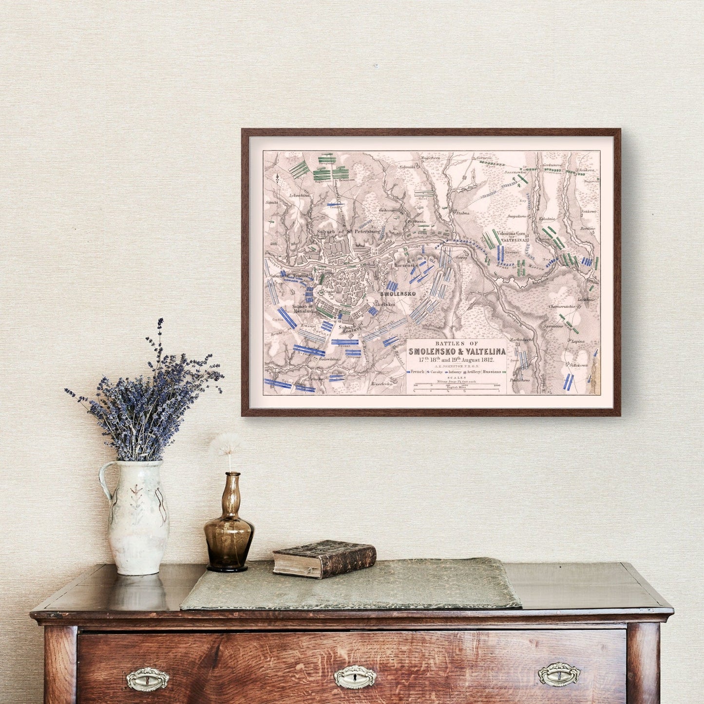 Vintage Map of the Battles of Smolensk and Valtellina, 1812