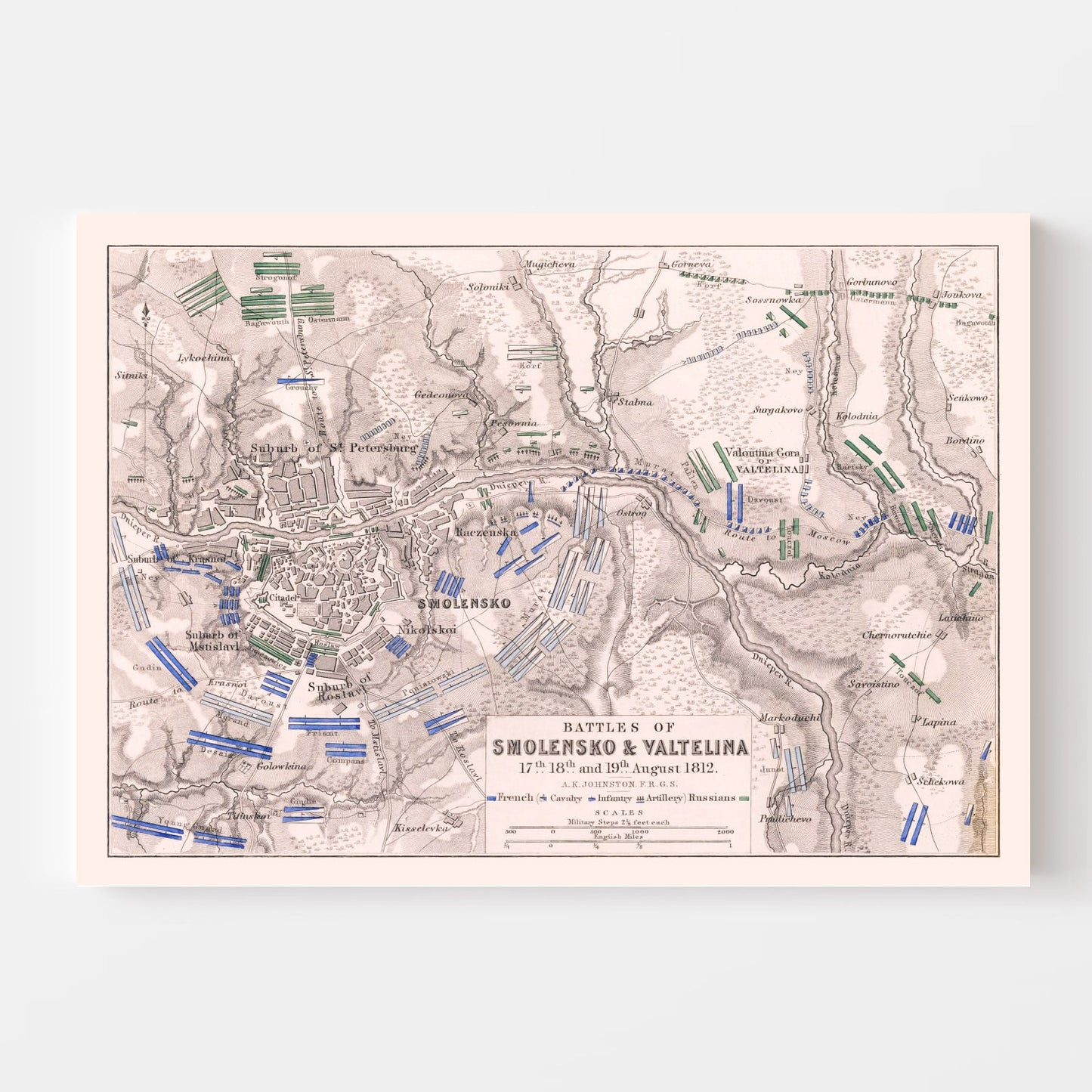 Vintage Map of the Battles of Smolensk and Valtellina, 1812