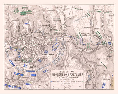 Vintage Map of the Battles of Smolensk and Valtellina, 1812