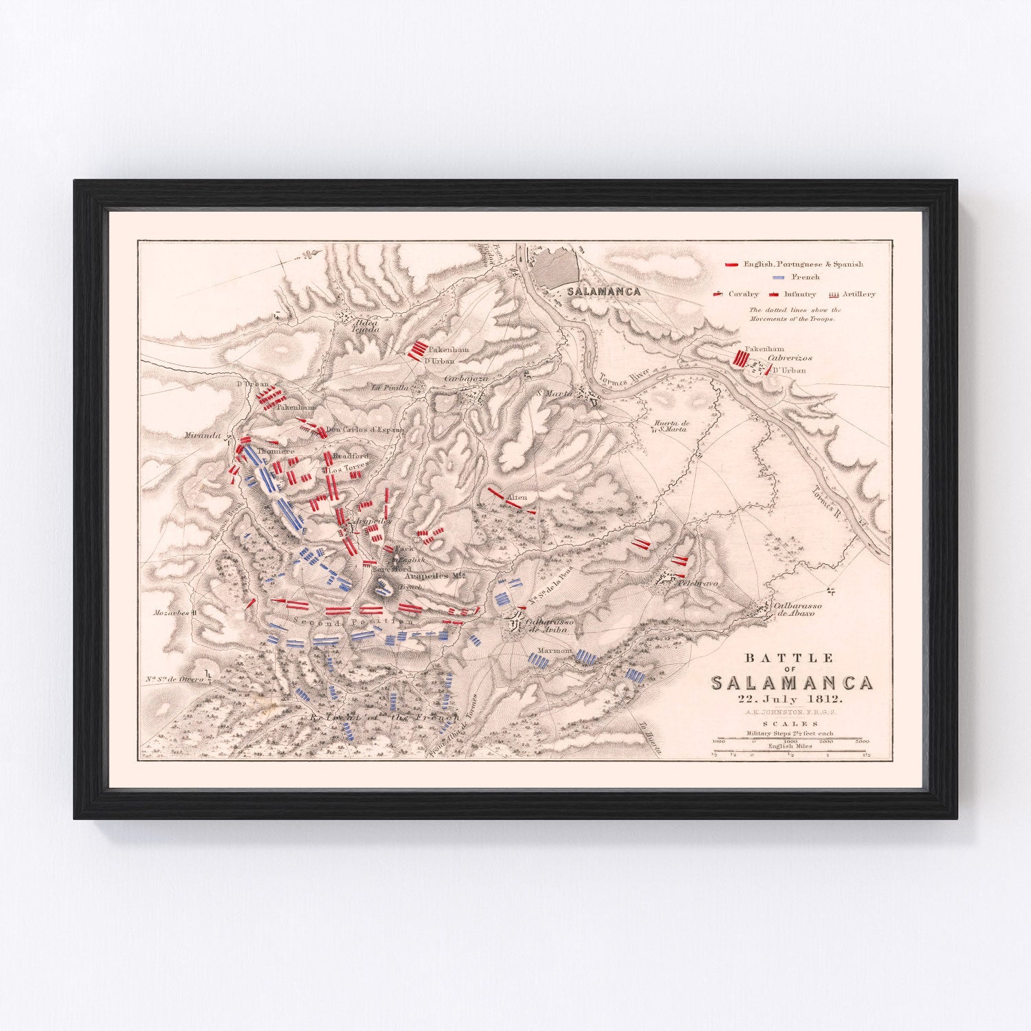 vintage map of the Battle of Salamanca, Spain, 1812