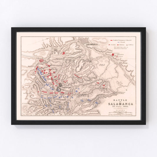 vintage map of the Battle of Salamanca, Spain, 1812