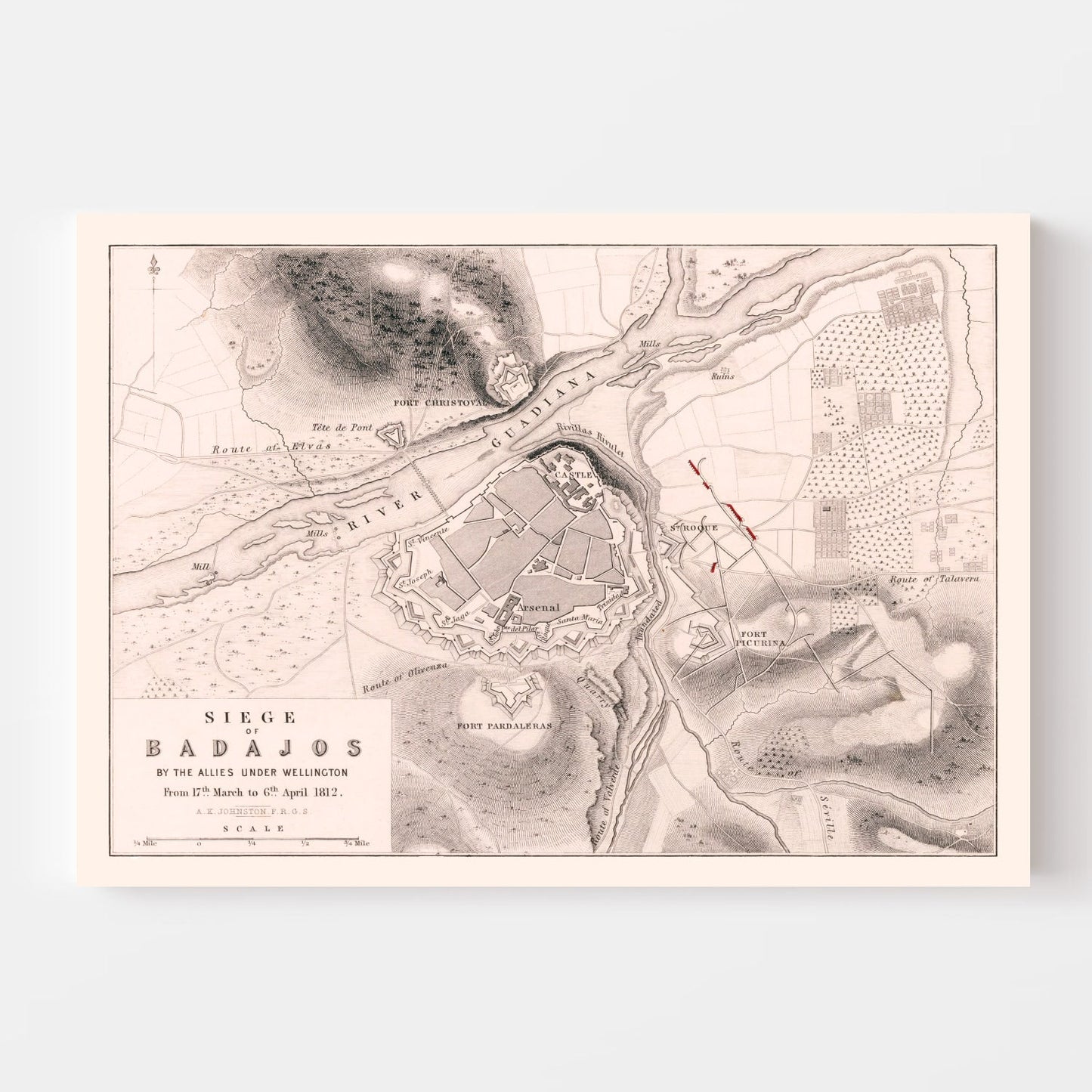 Vintage Map of the Siege of Badajoz, 1812