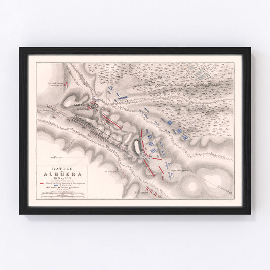 vintage map of the Battle of Albuera, Spain, 1811