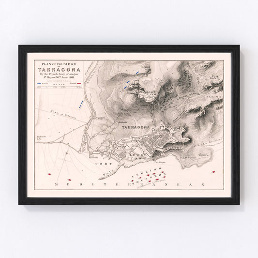 Vintage map of the Siege of Tarragona, 1811