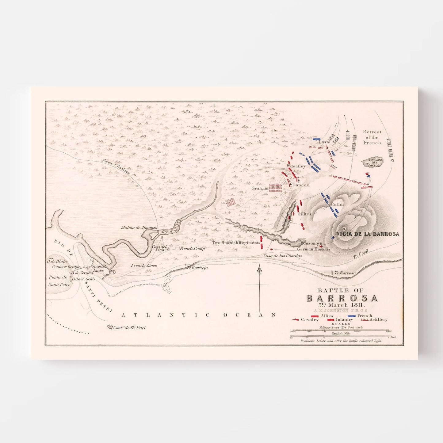 Vintage Map of the Battle of Barrosa, 1811