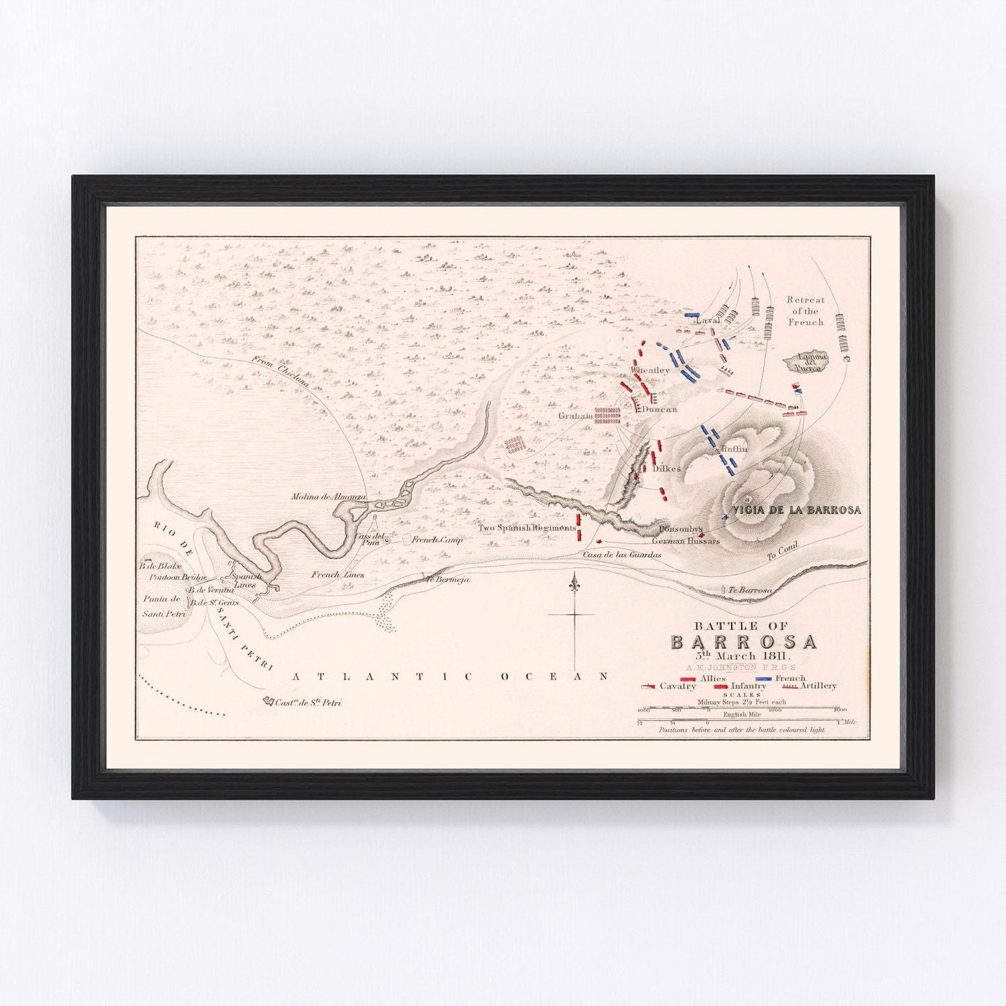 vintage map of the Battle of Barrosa, Spain, 1811
