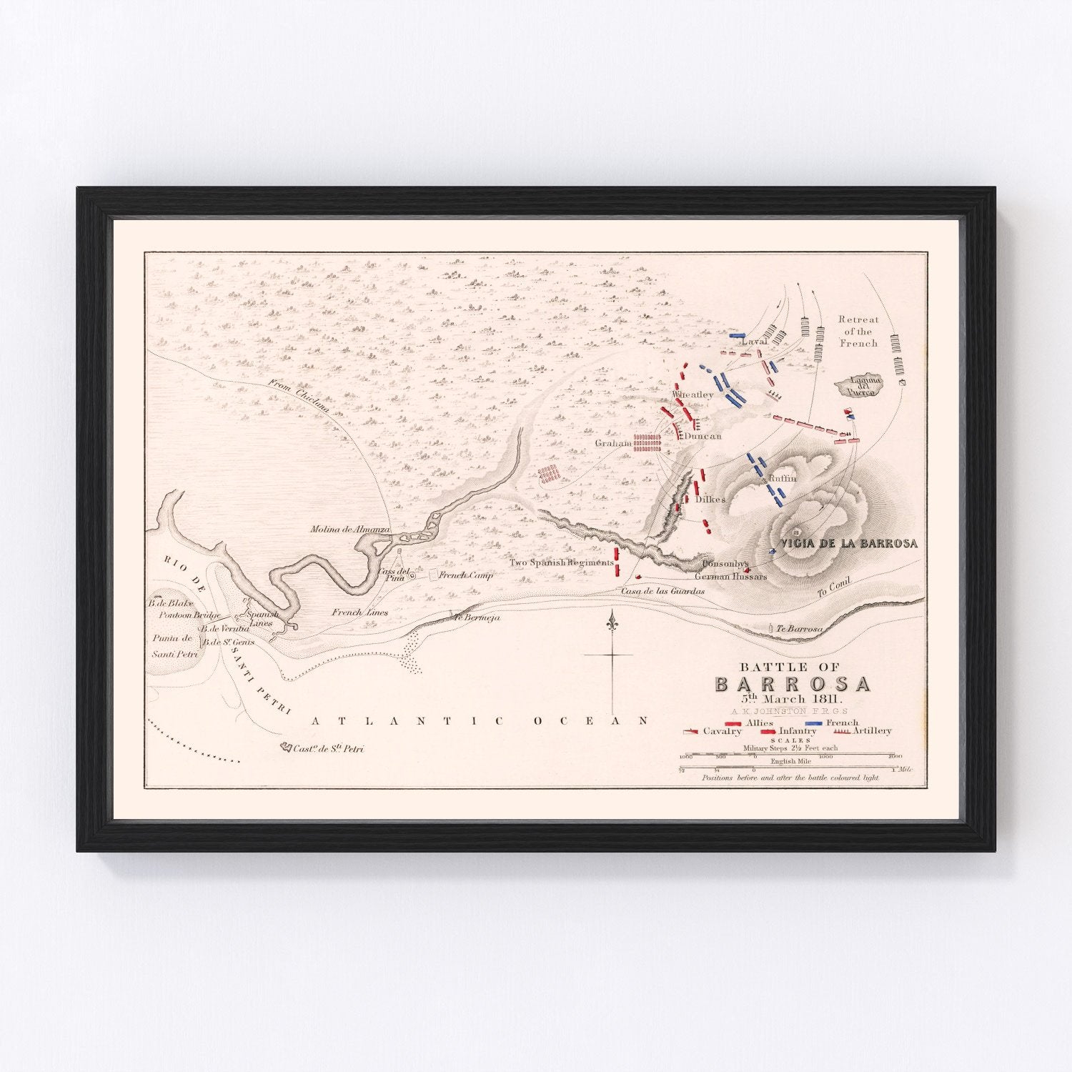 vintage map of the Battle of Barrosa, Spain, 1811