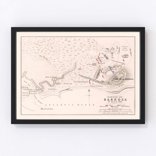 vintage map of the Battle of Barrosa, Spain, 1811