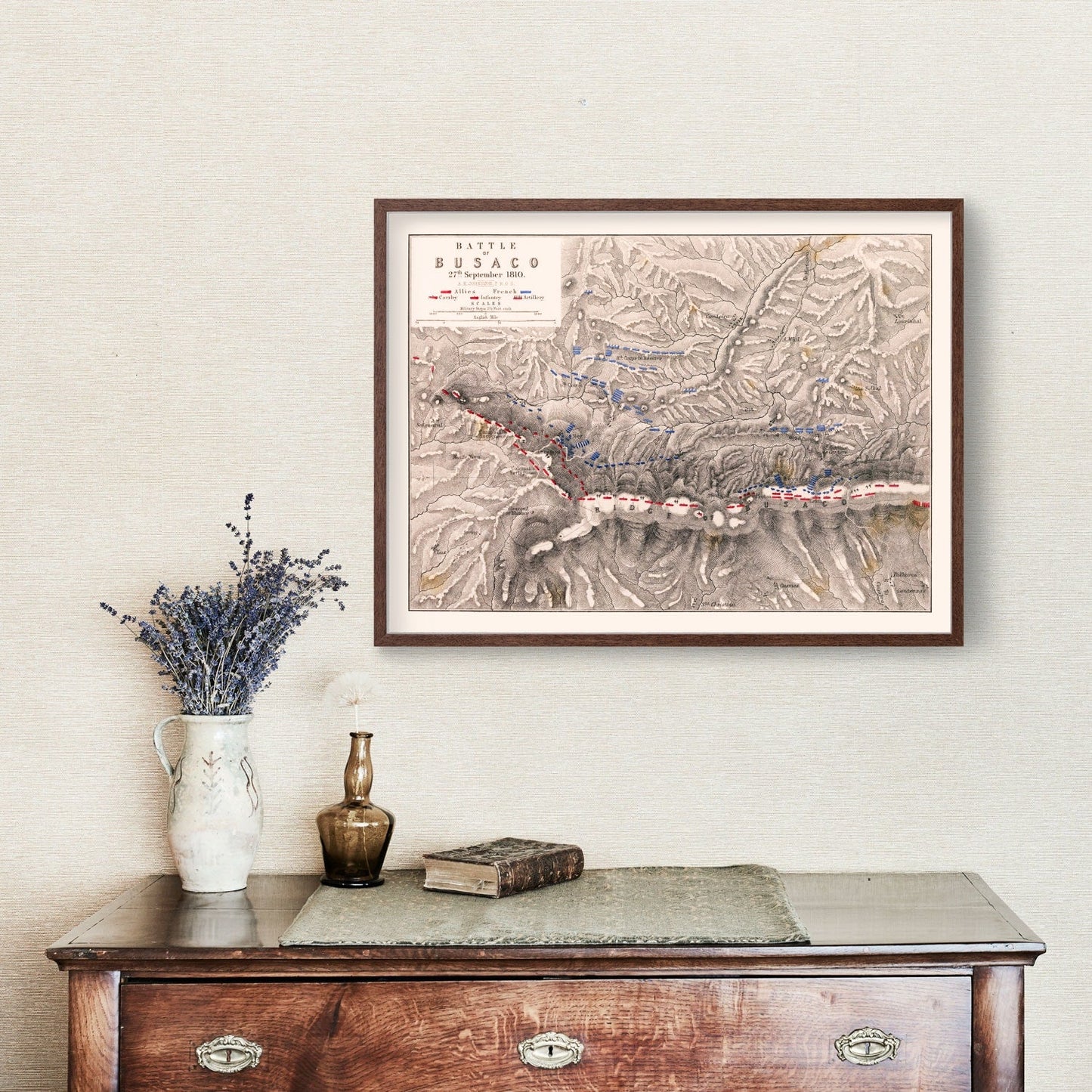 Vintage Map of the Battle of Busaco, Portugal, 1810