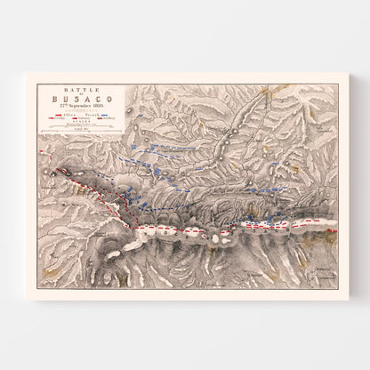 Vintage Map of the Battle of Busaco, Portugal, 1810