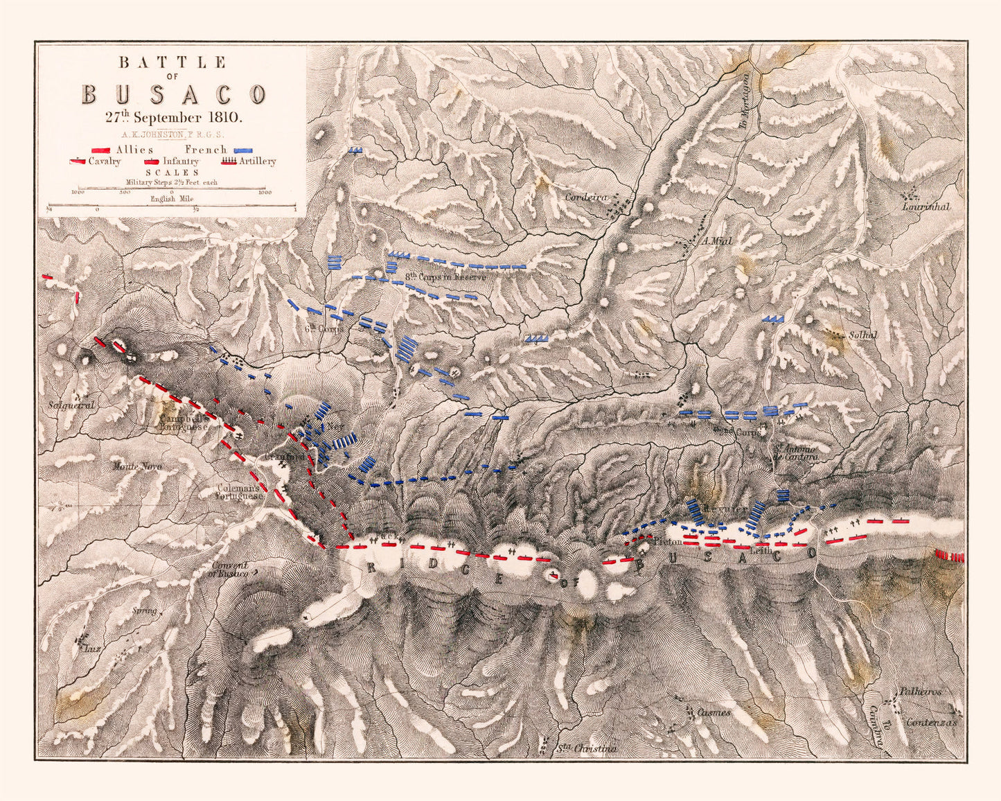 Vintage Map of the Battle of Busaco, Portugal, 1810