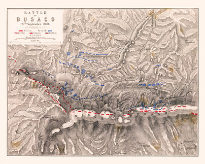 Vintage Map of the Battle of Busaco, Portugal, 1810