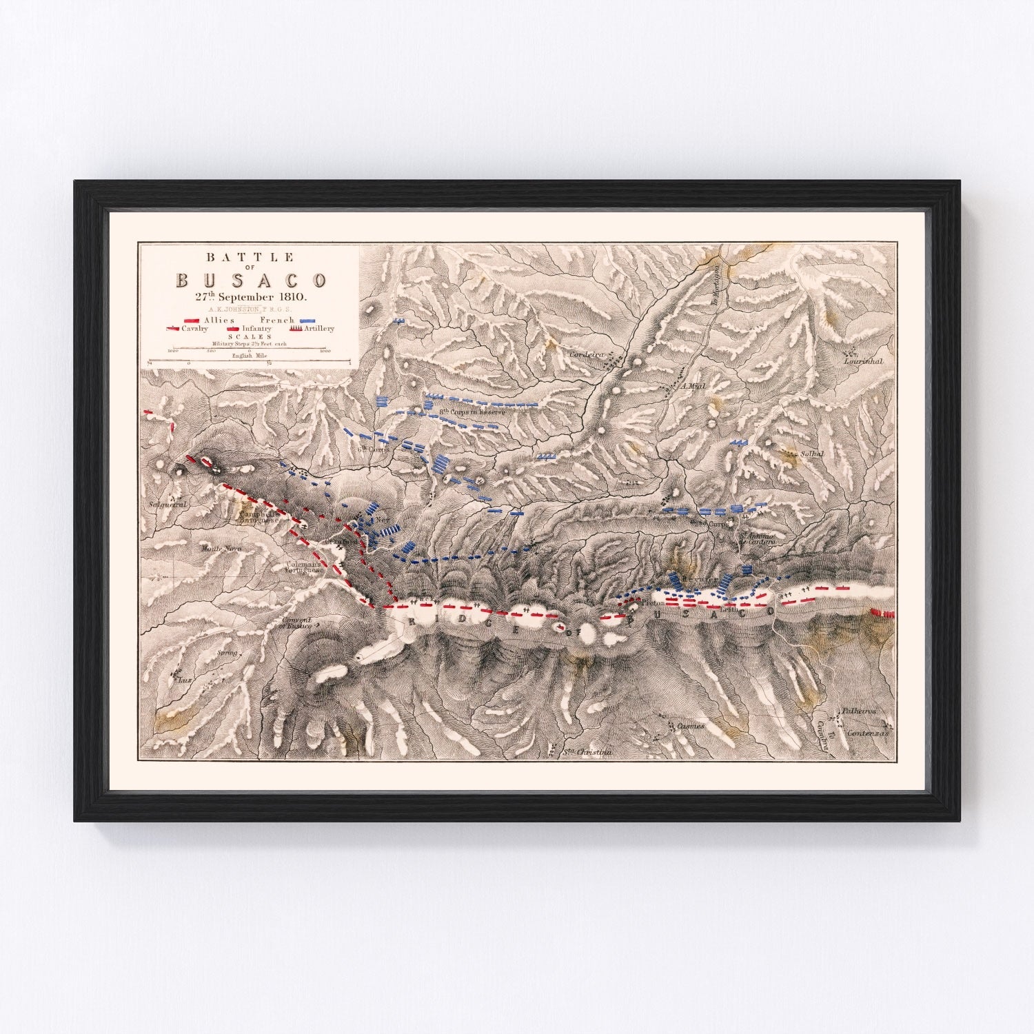 vintage map of the Battle of Busaco, Portugal, 1810