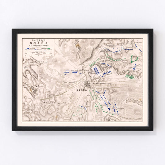 vintage map of the Battle of Ocana, Spain, 1809