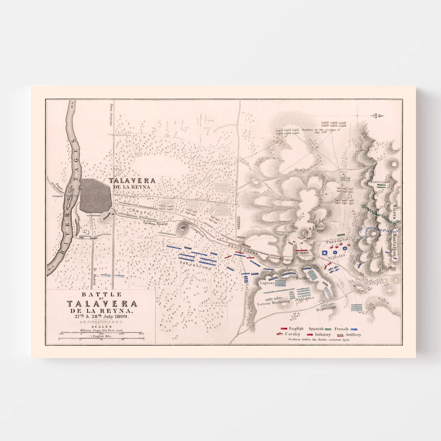 Vintage Map of the Battle of Talavera de la Reina, 1809