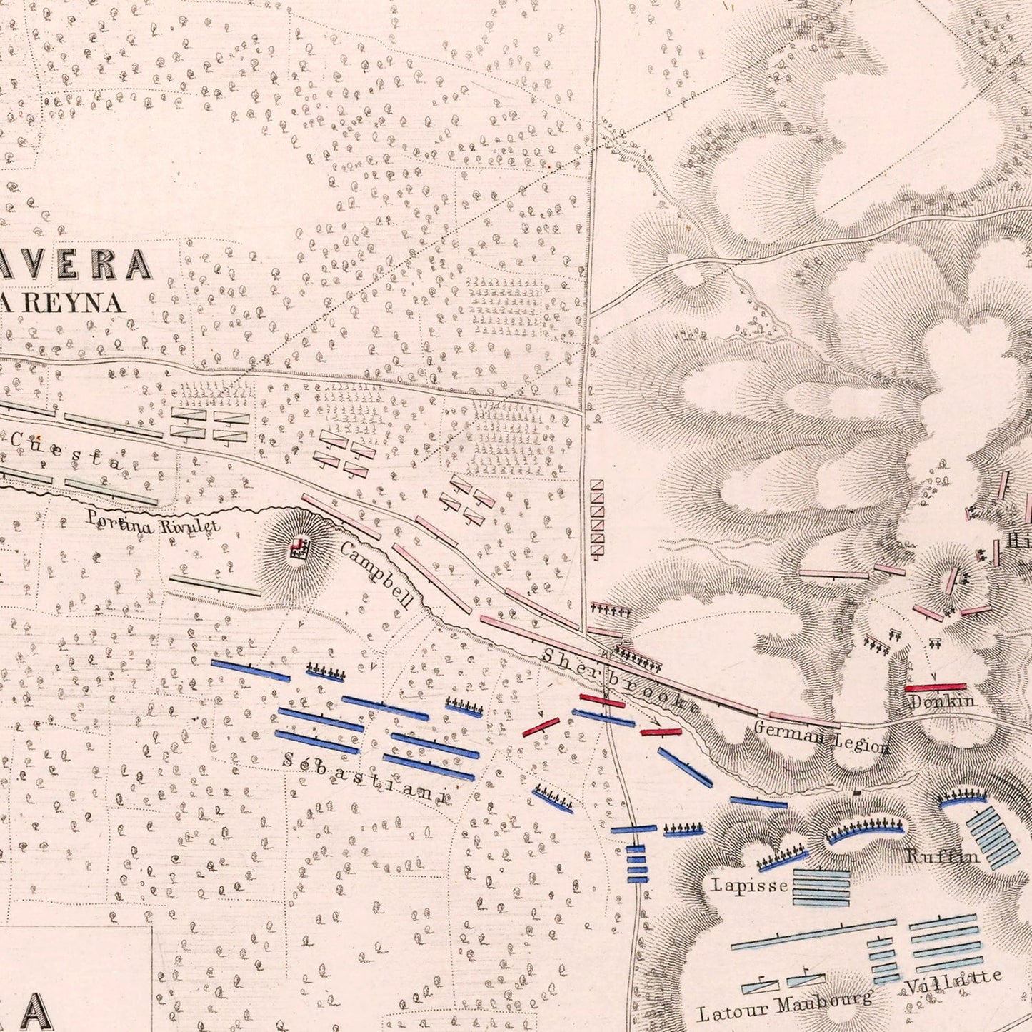 Vintage Map of the Battle of Talavera de la Reina, 1809