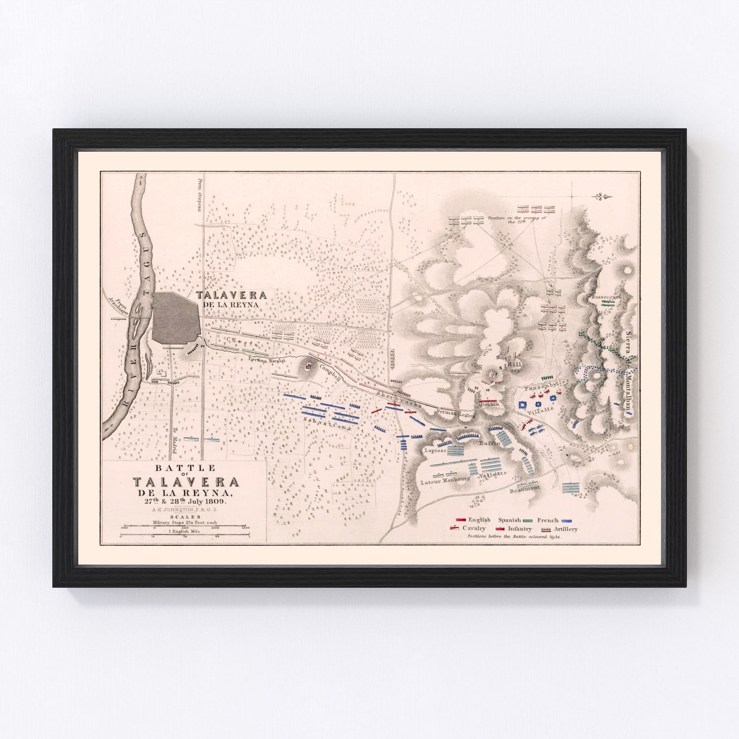 vintage map of the Battle of Talavera de la Reina, Spain, 1809