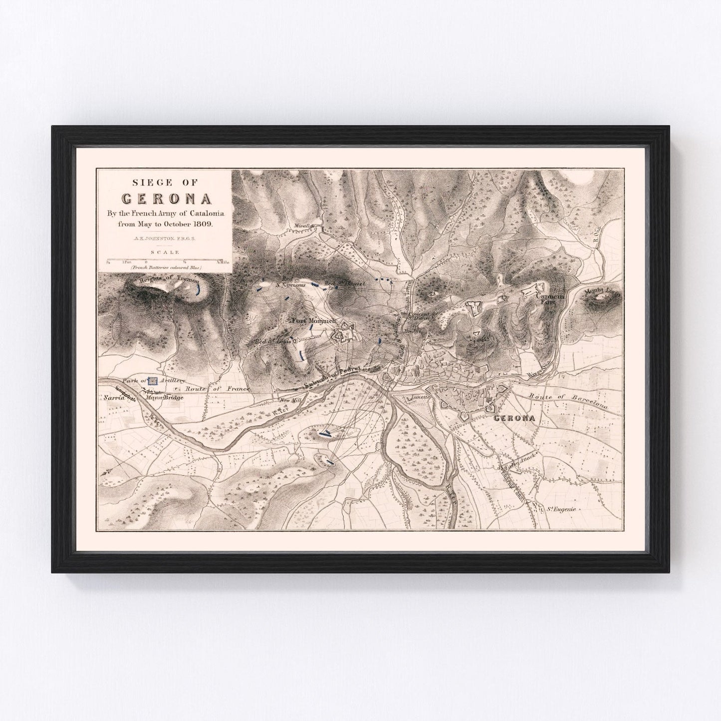 Vintage map of the Siege of Gerona, 1809