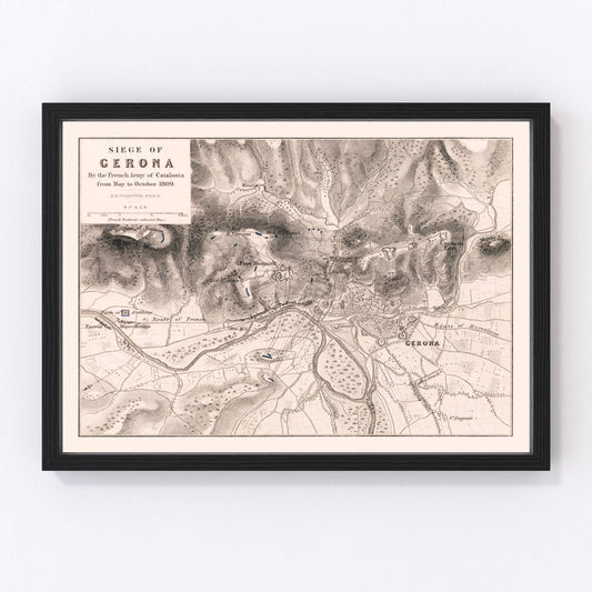 Vintage map of the Siege of Gerona, 1809
