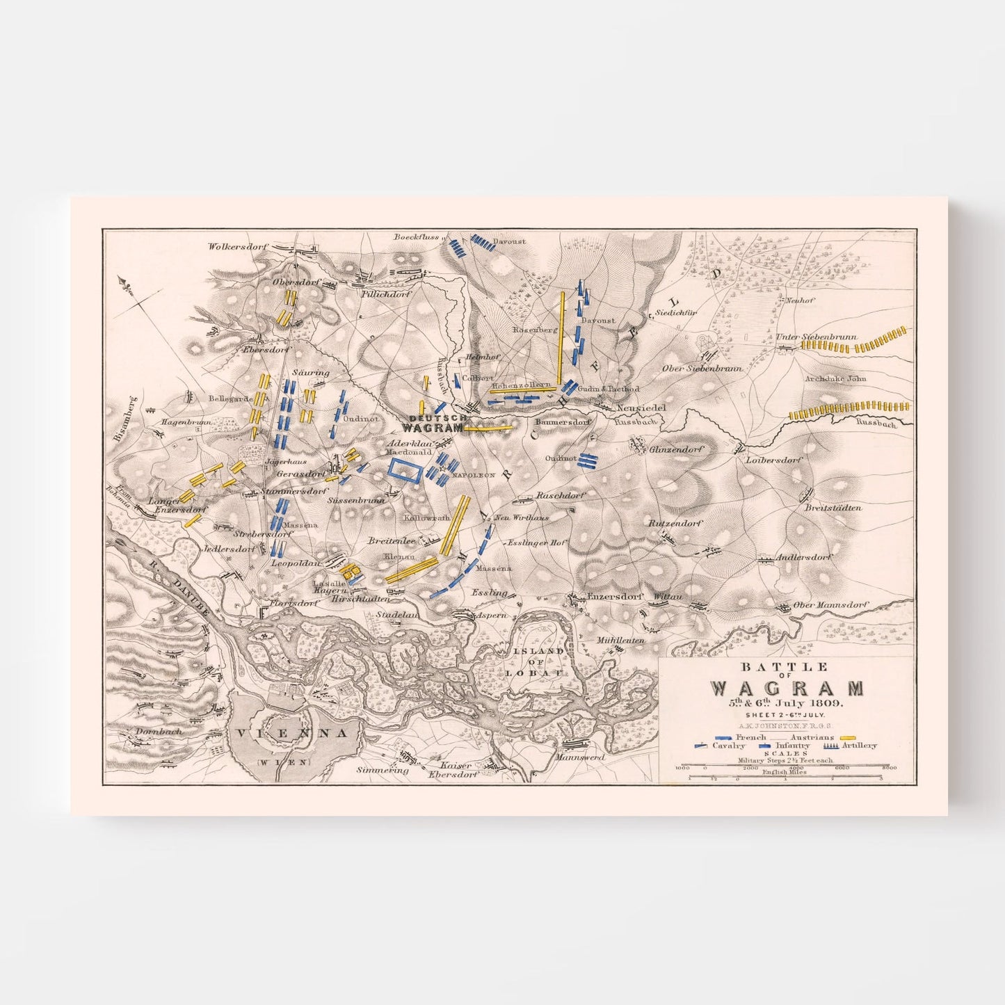 Vintage Map of the Battle of Wagram, Austria, 1809