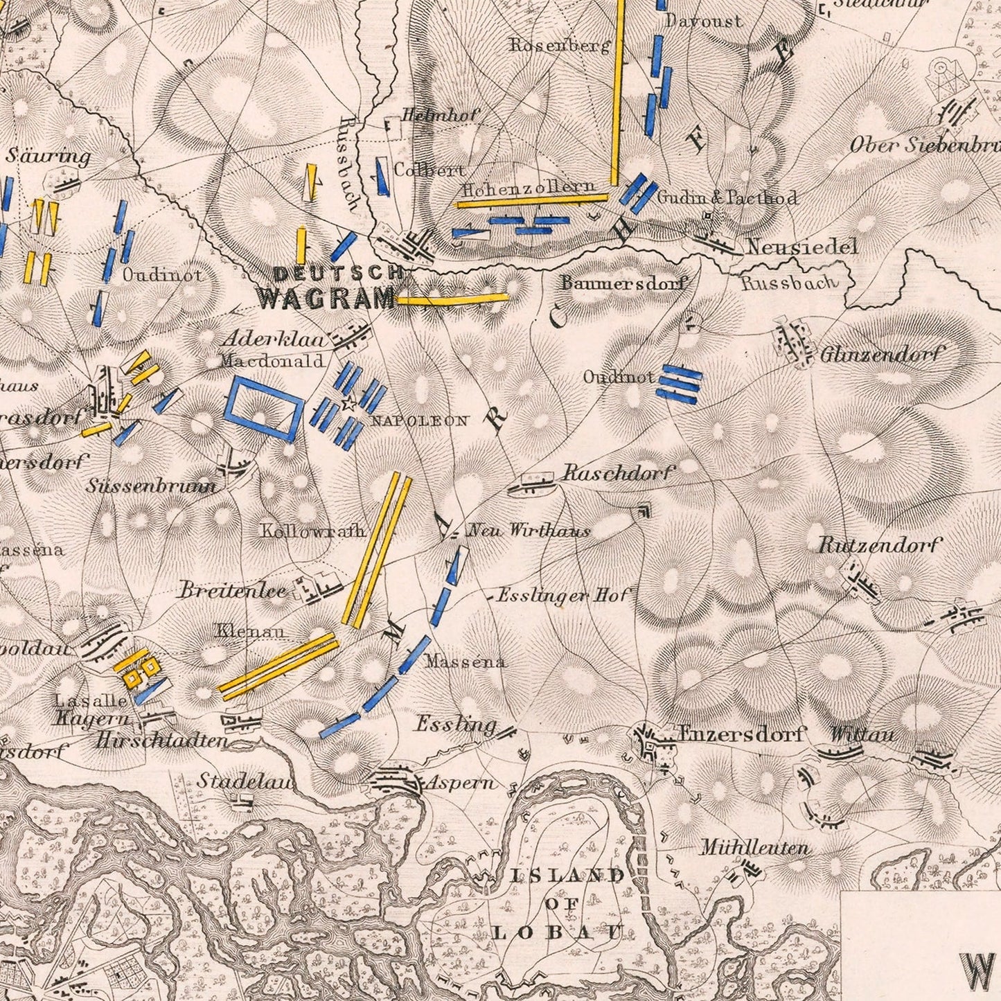 Vintage Map of the Battle of Wagram, Austria, 1809