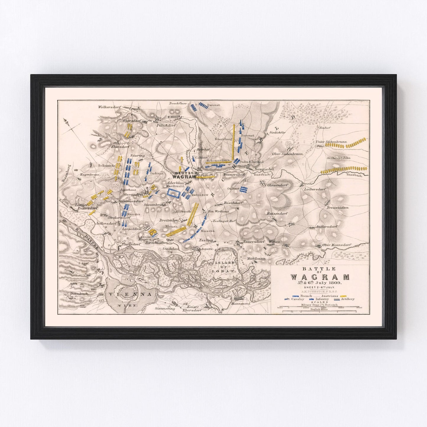 Vintage map of the Battle of Wagram, Austria, 1809, Napoleonic Wars